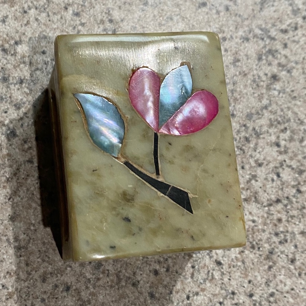 Vintage Carved Rectangle Soap Stone Floral Box.